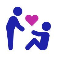 Advocacy icon: a person offering their hand to help someone else up. There is a heart above them.