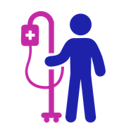 Ambulatory drip icon: a person with a drip going into their arm stands holding a drip stand