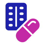 Blister pack icon: an oval capsule in front of packaging containing more capsules