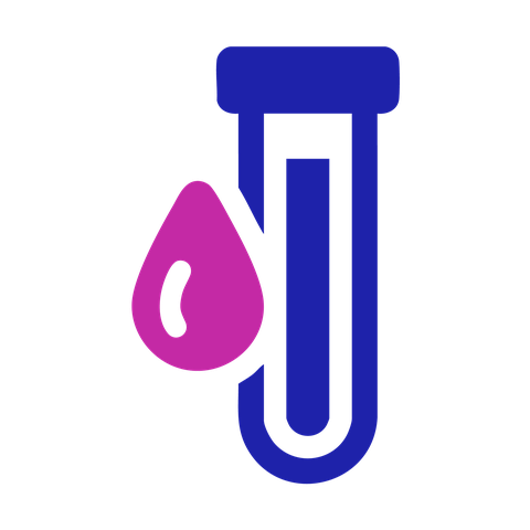 Blood test icon: a full test tube next to a drop of blood