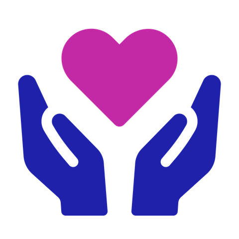 Compassion or care icon: two hands holding a heart