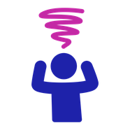 Dizziness icon: a person with their arms raised and a swirling spiral above their head