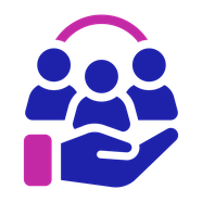General support icon: three people connected by a circle cupped in a hand