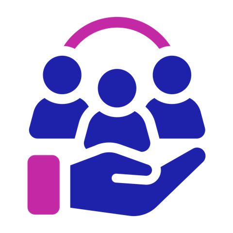 General support icon: three people connected by a circle cupped in a hand
