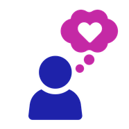 In memory icon: a person with a thought bubble coming out of their head. There is a heart in the thought bubble.