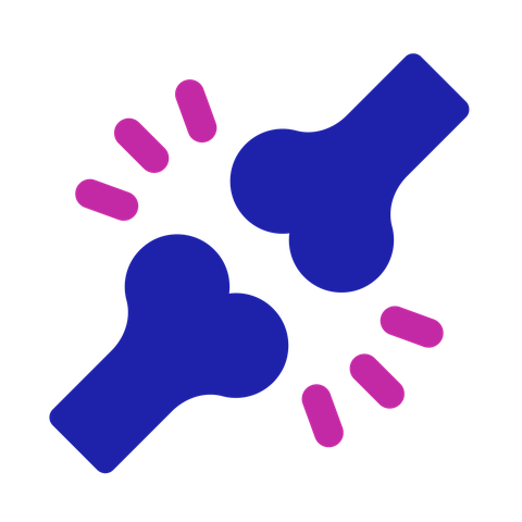 Joint pain icon: two bones meeting with flare symbols next to them
