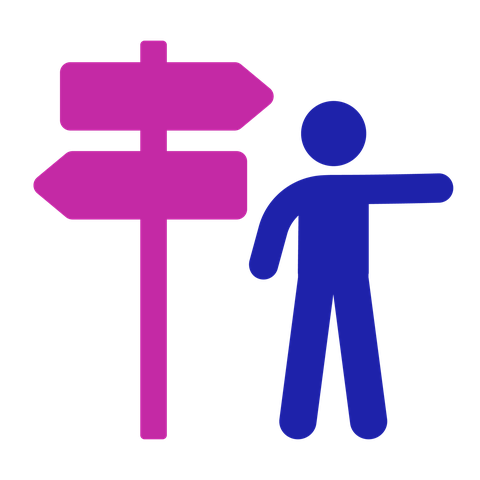 Navigator icon: a person stands next to a signpost pointing the way