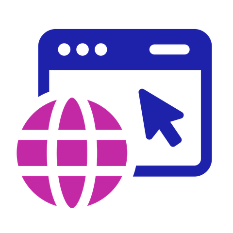 Online training icon: a computer screen with a cursor and a worldwideweb symbol