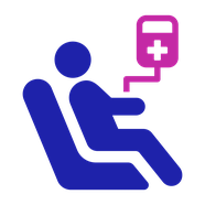 Outpatient drip icon: a person sits in a chair connected to a drip