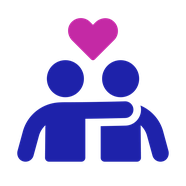Friend, family or partner icon: a person with their arm round another person. There is a heart above them.