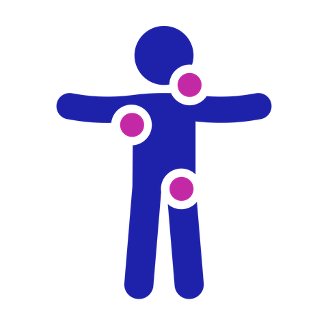 Swollen glands icon: a person with swollen glands in their neck, armpit and groin