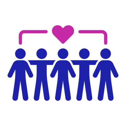 Team icon: a group of people with their arms around each other. There is a heart above them.