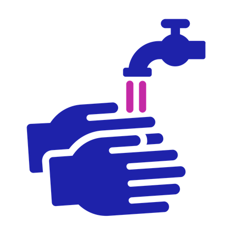 Washing icon: two hands washing under a flowing tap